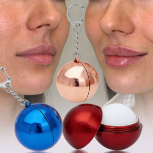 GUOCUI Natural Vegan Chapstick Nourishing Lip Cream Hydrating Lippie Round Red/Gold/Blue Ball Plumping Lip Balm With Chain Clasp