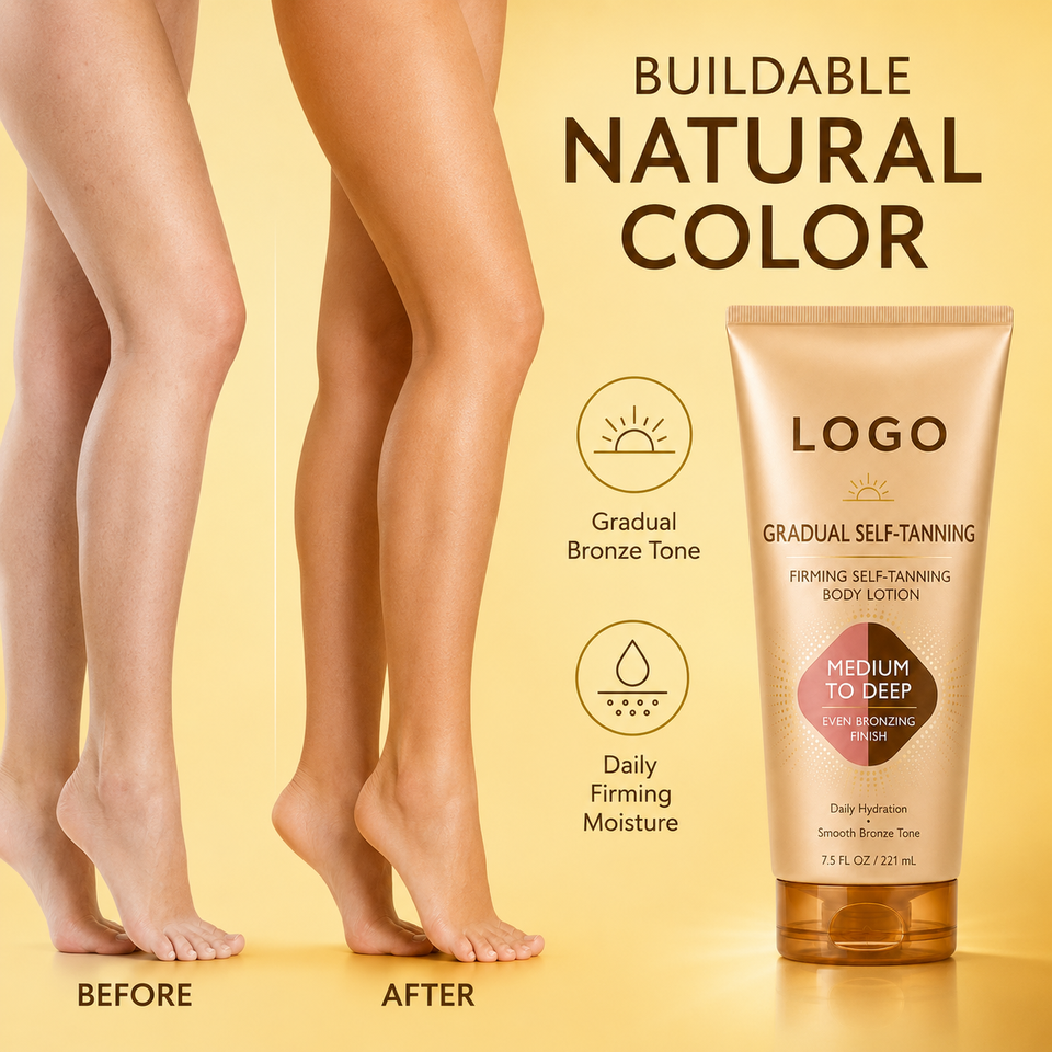 Medium Deep Even Bronze Finish Anti Orange Daily Moisturizing Low MOQ GMPC ISO Custom Gradual Self-Tanning Firming Body Lotion