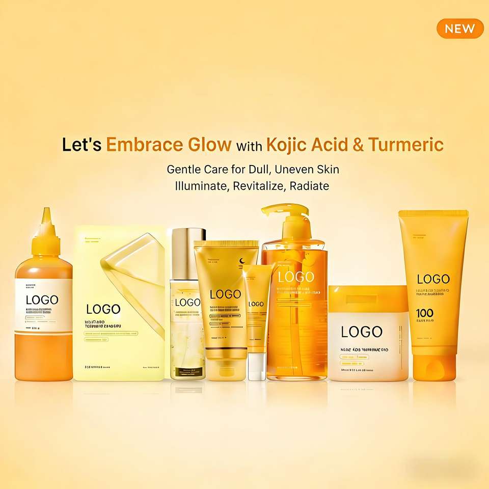 OEM Anti Acne Deeply Cleansing Firming Whitening Treatment Evens Skin Tone Fades Dark Spots Kojic Acid Turmeric Skincare Set