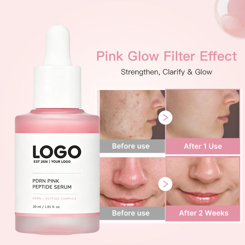 GUOCUI BIO TECH Custom Logo Skin Serum Pink Peptide Uneven Skin Tone Glow Anti Aging Pores Shrinking Pdrn Salmon Dna Serum