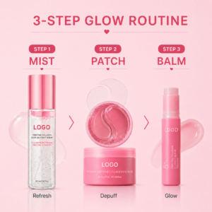 FATAZEN Brightening Moisturizing Conditioning Intense Hydration Glow Boosting Pink PDRN Collagen Caffeine 3 Step Skin Care Set