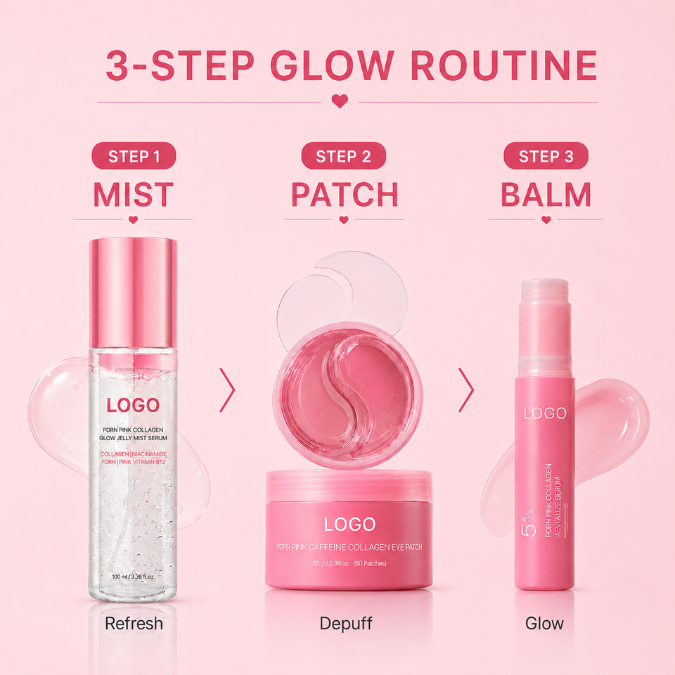 FATAZEN Brightening Moisturizing Conditioning Intense Hydration Glow Boosting Pink PDRN Collagen Caffeine 3 Step Skin Care Set
